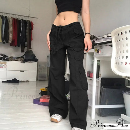 Cargo Mom Pants Baggy Low Leg Waist 90s Denim Wide Jeans Trousers Korean Grunge Hippie Outfits