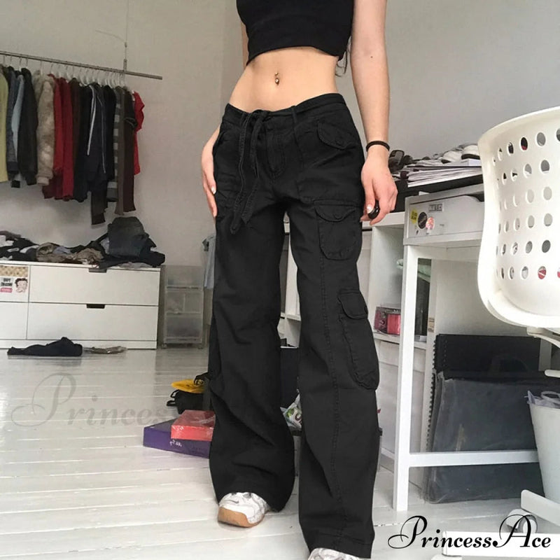 Cargo Mom Pants Baggy Low Leg Waist 90s Denim Wide Jeans Trousers Korean Grunge Hippie Outfits