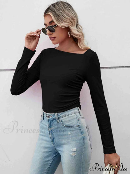 Arm Neck Long Top Basic Asymmetrical T-shirt