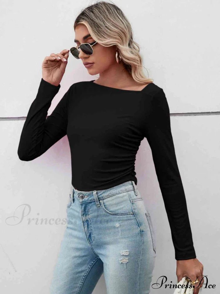 Arm Neck Long Top Basic Asymmetrical T-shirt