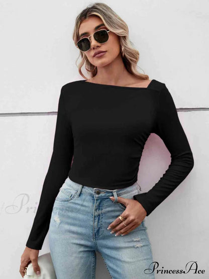 Arm Neck Long Top Basic Asymmetrical T-shirt