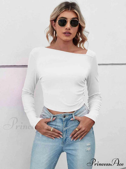 Arm Neck Long Top Basic Asymmetrical T-shirt