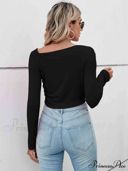 Arm Neck Long Top Basic Asymmetrical T-shirt