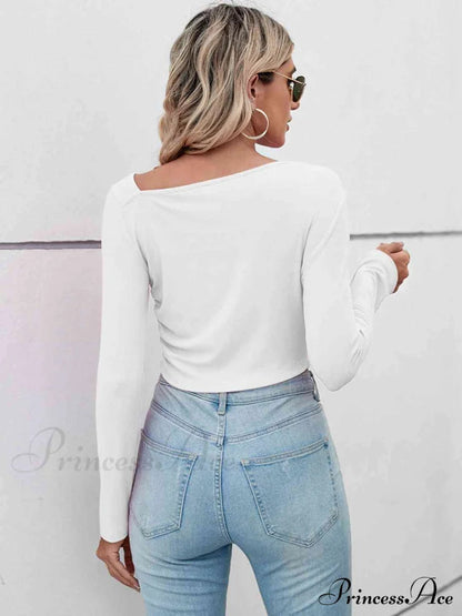 Arm Neck Long Top Basic Asymmetrical T-shirt