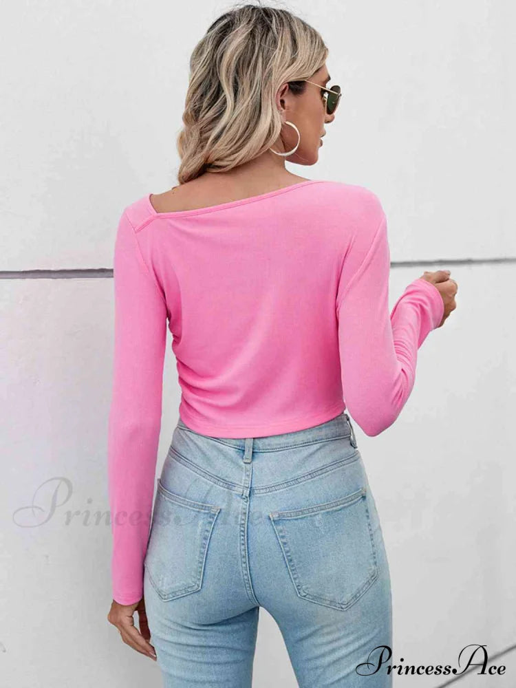 Arm Neck Long Top Basic Asymmetrical T-shirt
