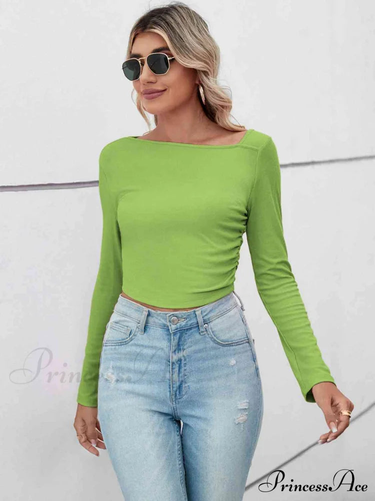 Arm Neck Long Top Basic Asymmetrical T-shirt