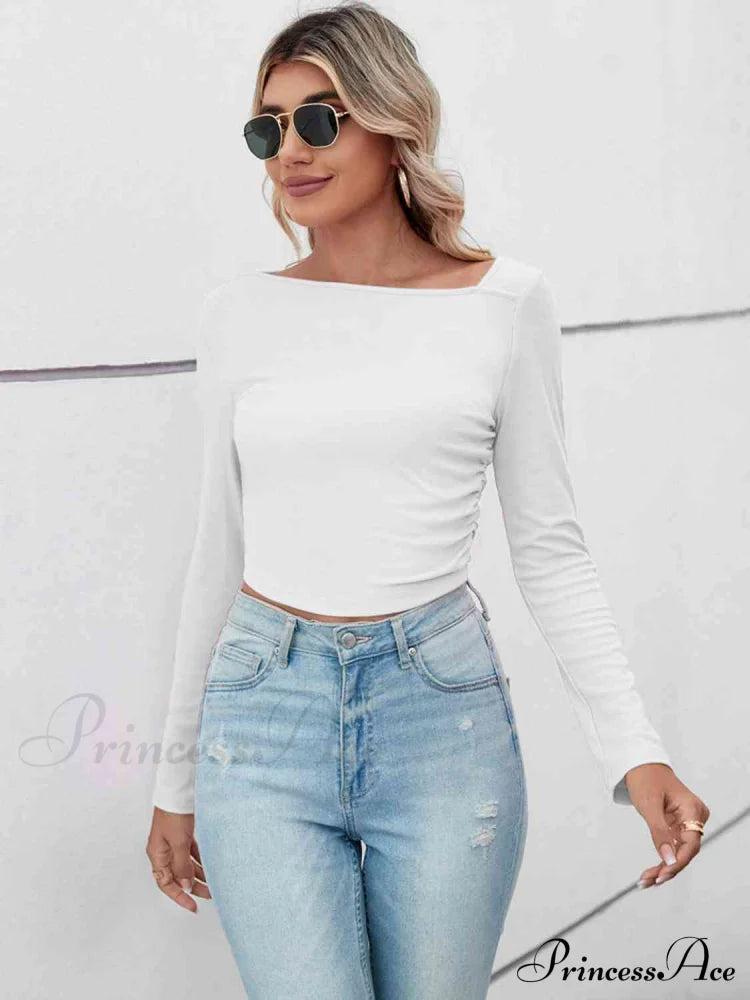 Arm Neck Long Top Basic Asymmetrical T-shirt