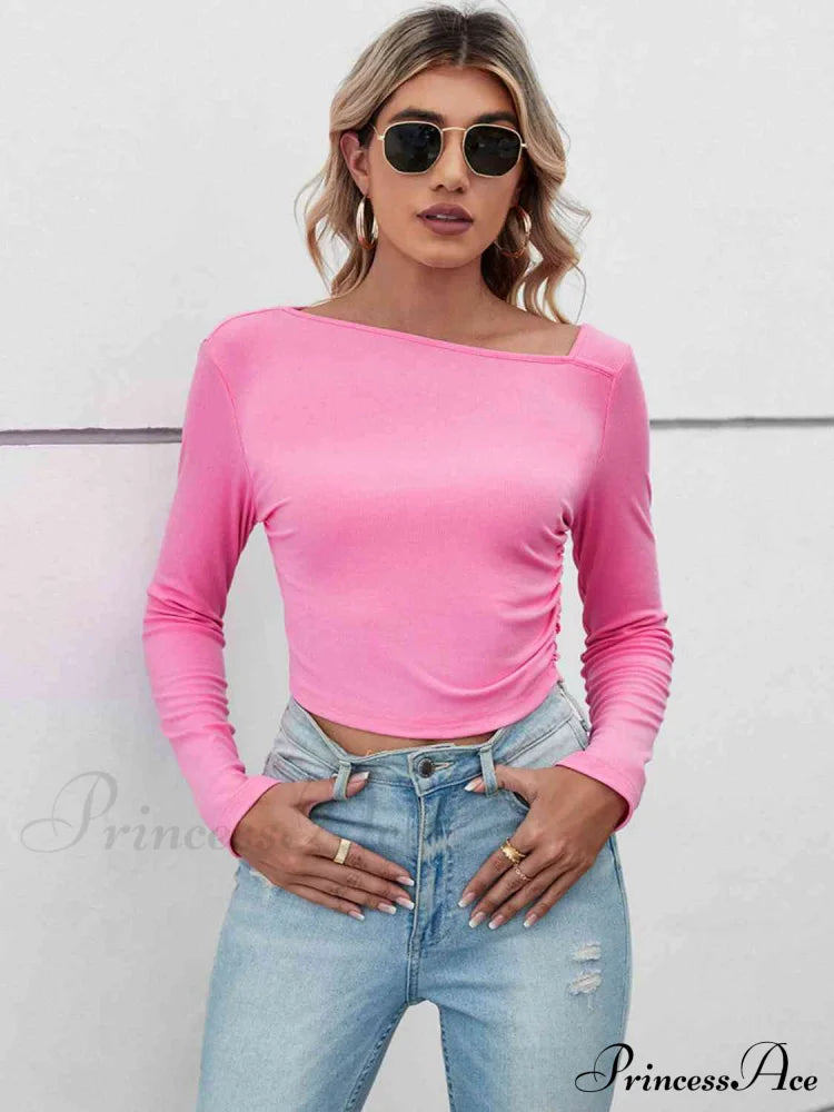Arm Neck Long Top Basic Asymmetrical T-shirt