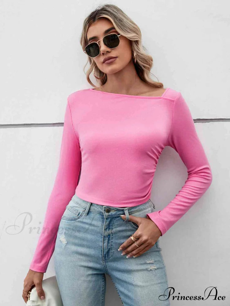 Arm Neck Long Top Basic Asymmetrical T-shirt