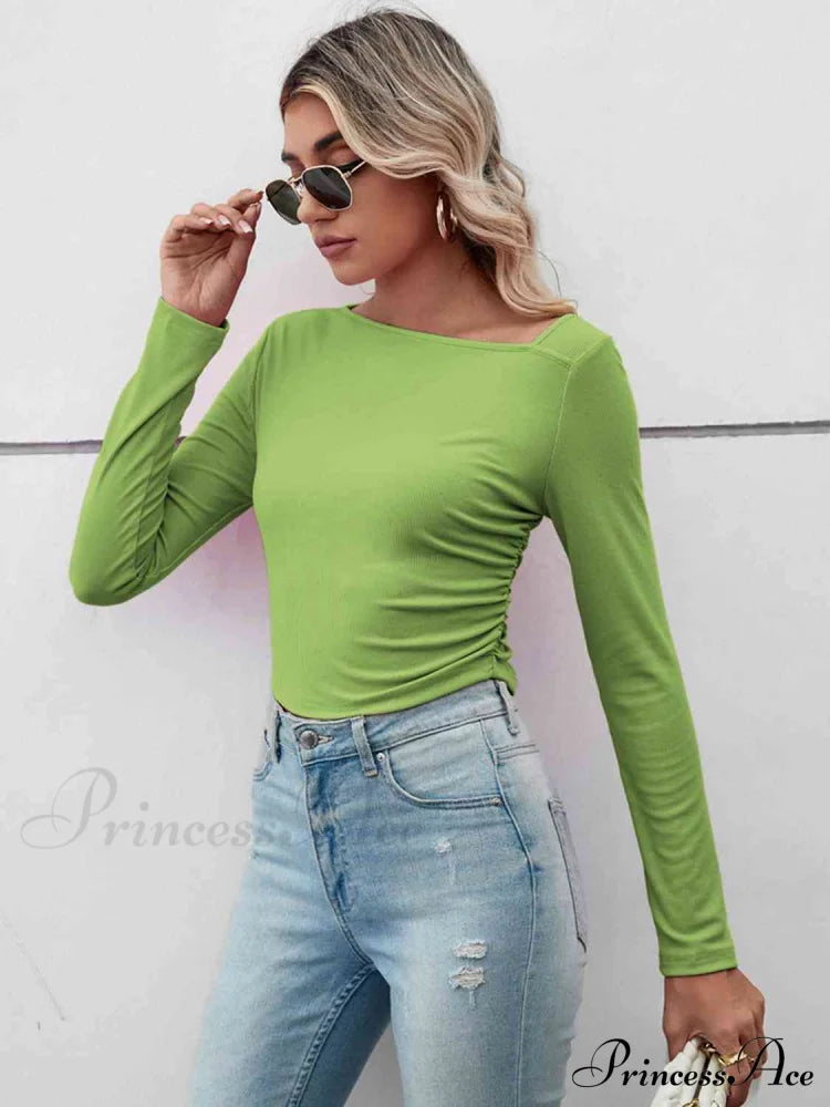 Arm Neck Long Top Basic Asymmetrical T-shirt