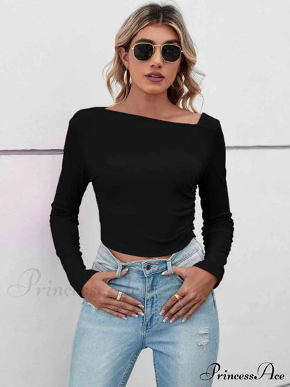 Arm Neck Long Top Basic Asymmetrical T-shirt