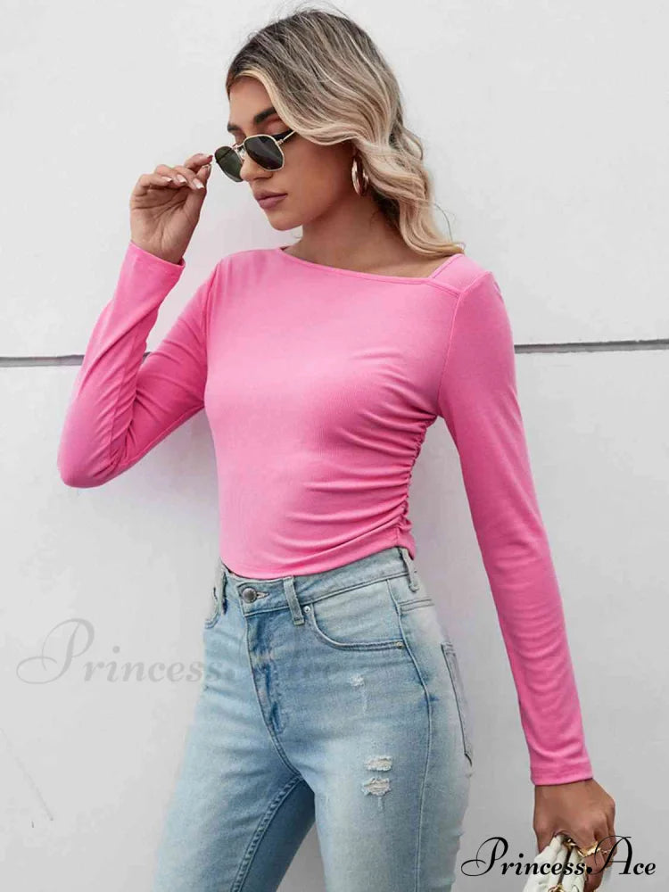 Arm Neck Long Top Basic Asymmetrical T-shirt