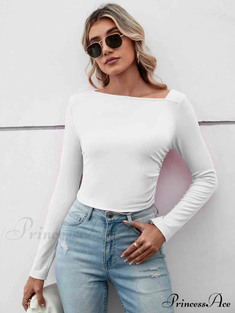 Arm Neck Long Top Basic Asymmetrical T-shirt