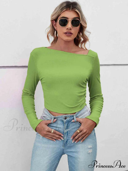Arm Neck Long Top Basic Asymmetrical T-shirt