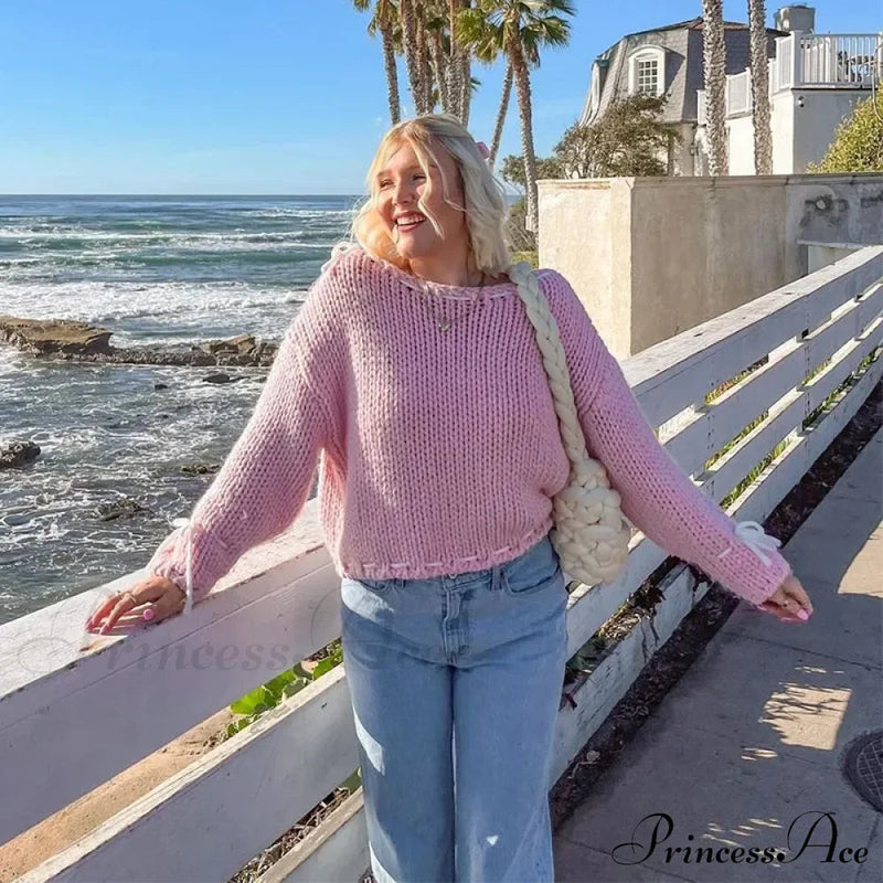 Cozy Heart Print Loose O-neck Long Sleeve Stylish Warm Sweater