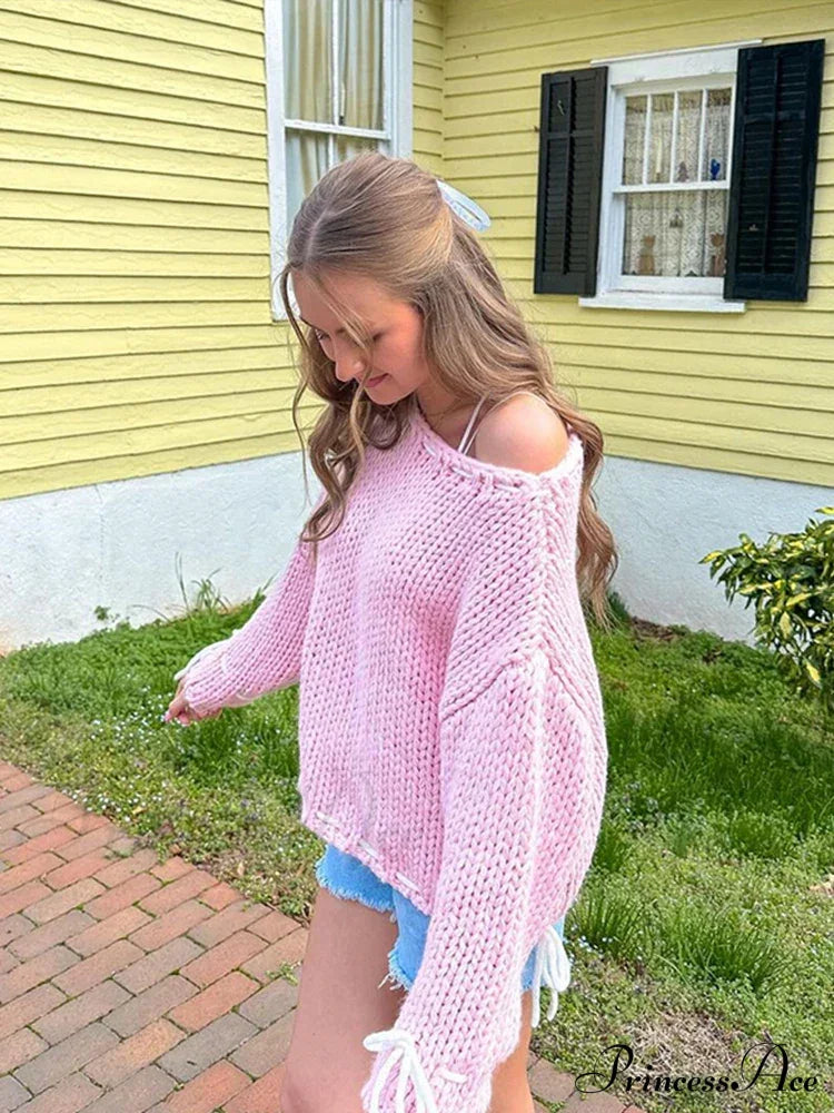 Cozy Heart Print Loose O-neck Long Sleeve Stylish Warm Sweater