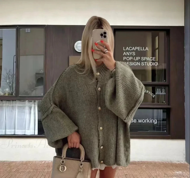 Cozy Loose O-neck Comfortable Lantern Sleeve Stylish Sweater