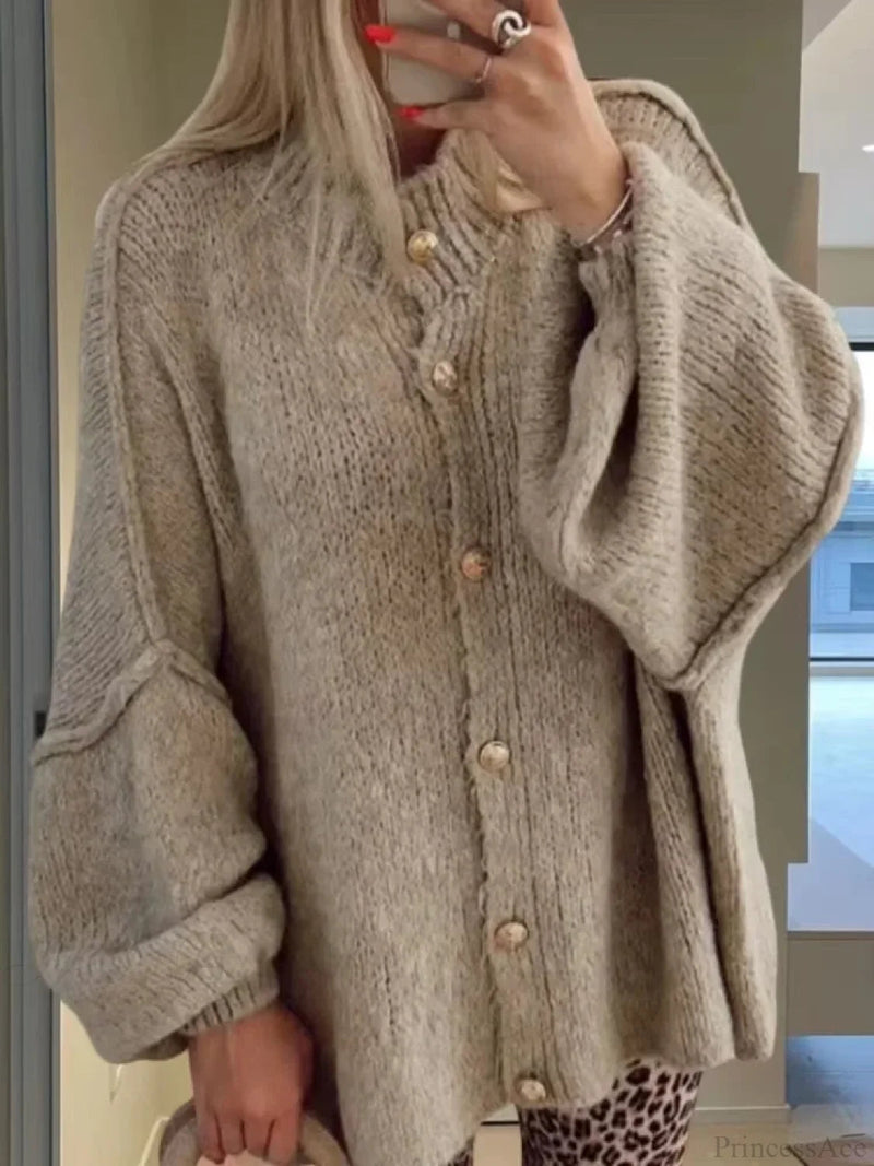 Cozy Loose O-neck Comfortable Lantern Sleeve Stylish Sweater