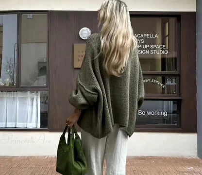 Cozy Loose O-neck Comfortable Lantern Sleeve Stylish Sweater