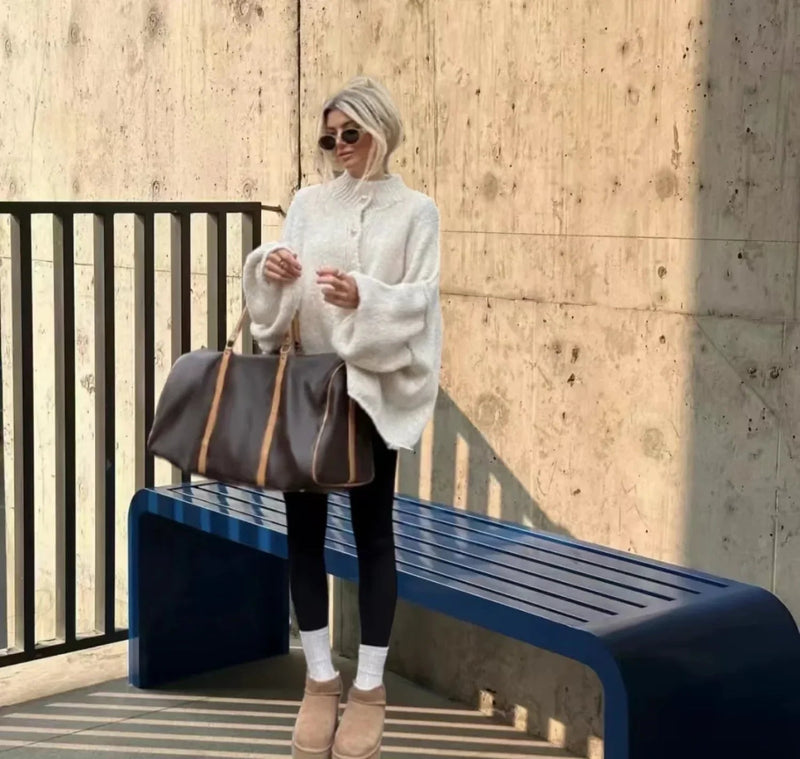 Cozy Loose O-neck Comfortable Lantern Sleeve Stylish Sweater