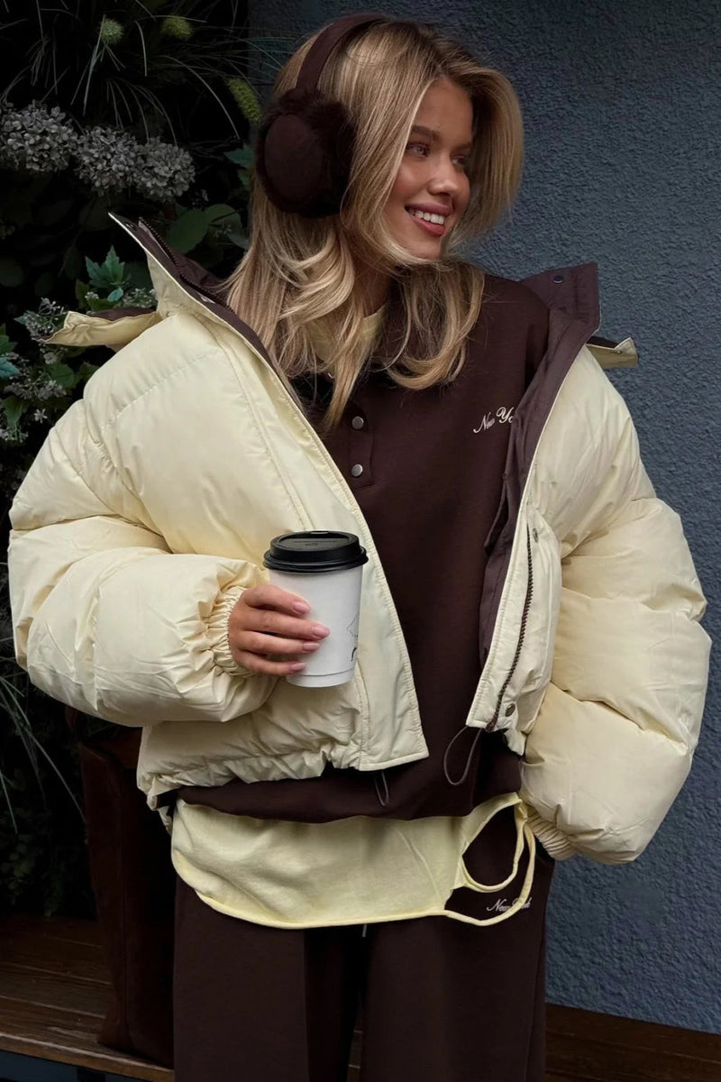 Cropped Color Block Cotton Coat