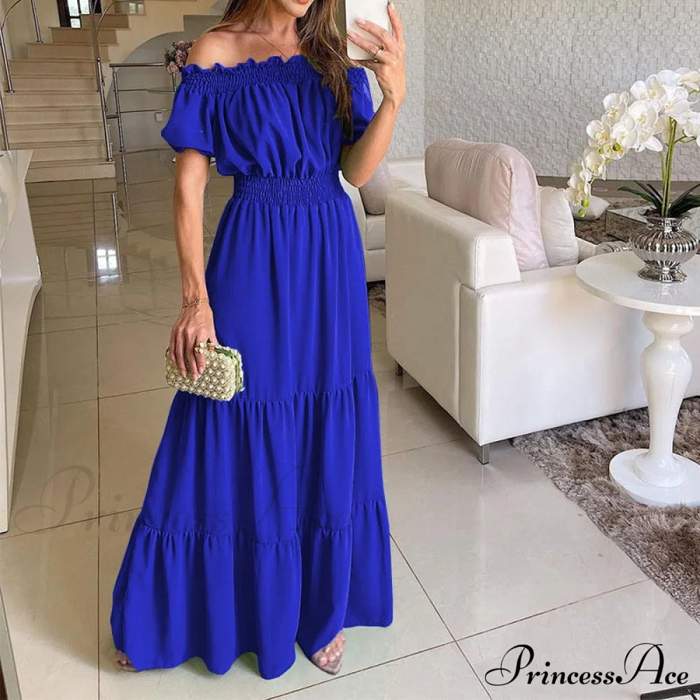 Ruffle Halter Sleeveless Classic Female Party Outfits Beach Maxi Dress