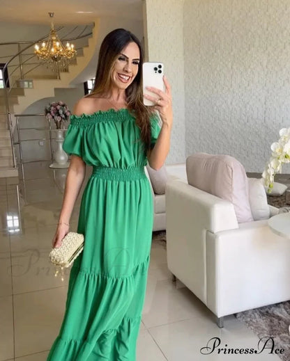 Ruffle Halter Sleeveless Classic Female Party Outfits Beach Maxi Dress