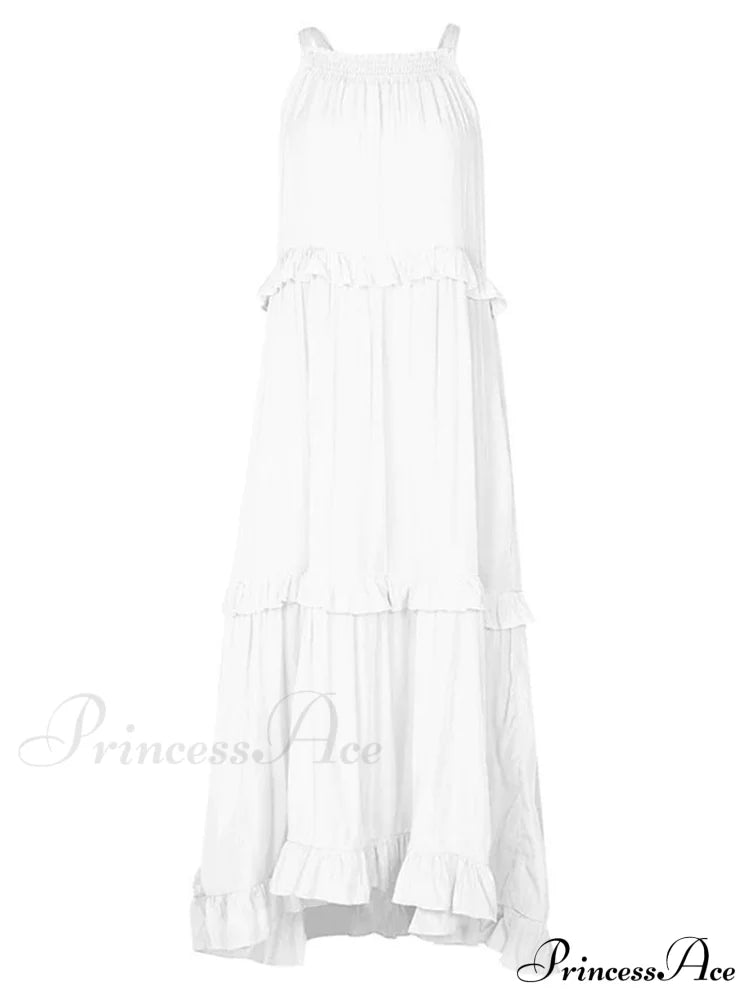Ruffle Halter Sleeveless Classic Female Party Outfits Beach Maxi Dress