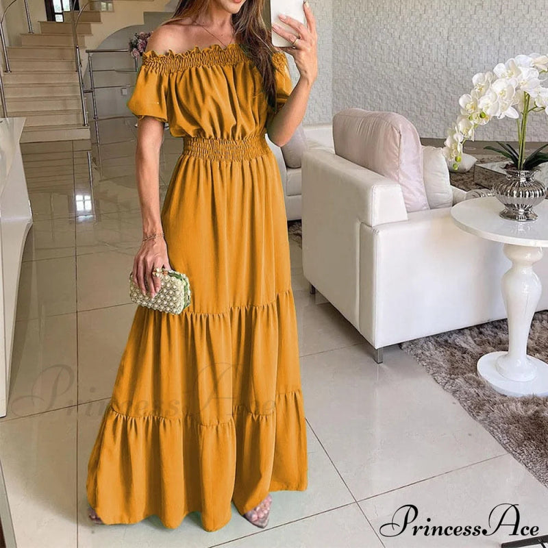 Ruffle Halter Sleeveless Classic Female Party Outfits Beach Maxi Dress