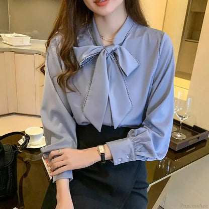 Satin Chiffon Blue Blouse