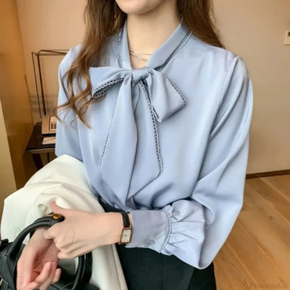Satin Chiffon Blue Blouse