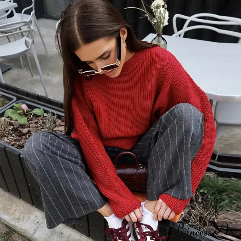 Striped Cozy Oversize Autumnal Gray Fashionable Sweater