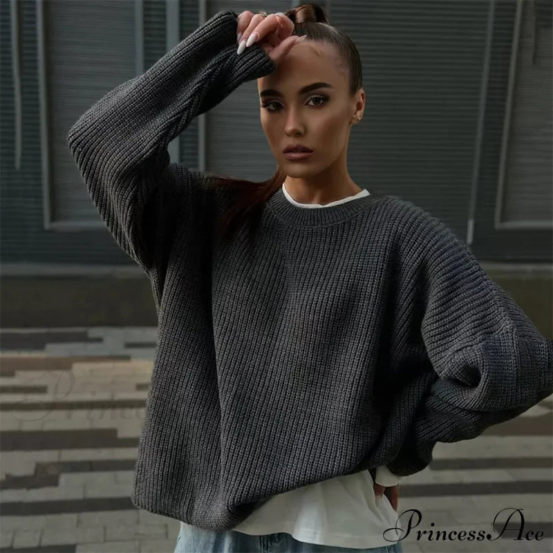 Striped Cozy Oversize Autumnal Gray Fashionable Sweater