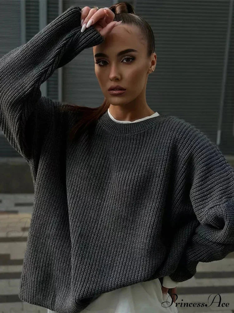 Striped Cozy Oversize Autumnal Gray Fashionable Sweater