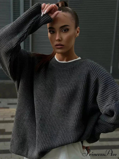 Striped Cozy Oversize Autumnal Gray Fashionable Sweater