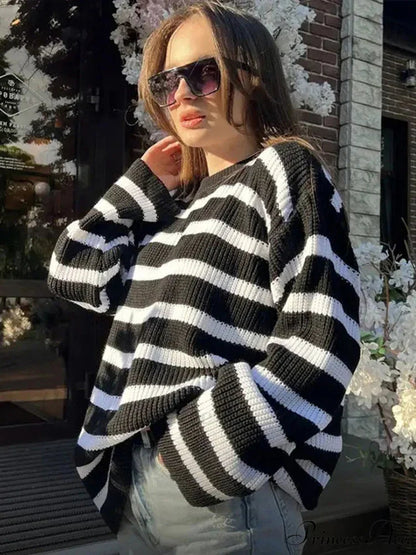 Striped Cozy Oversize Autumnal Gray Fashionable Sweater