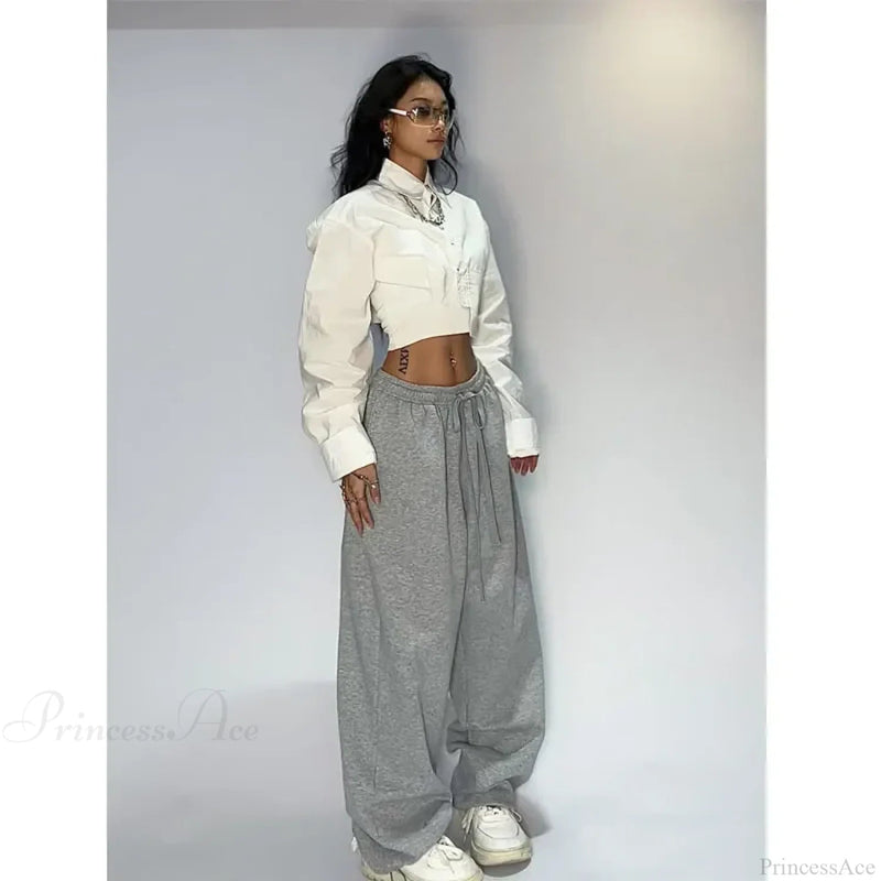 Gray Wide Leg Sweatpants Pants