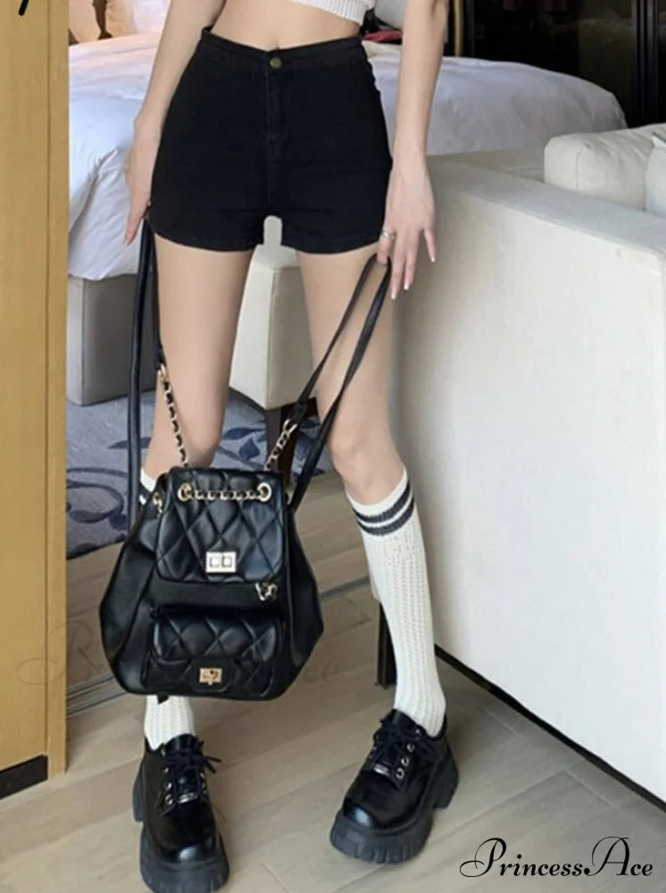 High Skinny Waisted Black Jeans Korean Shorts Straight
