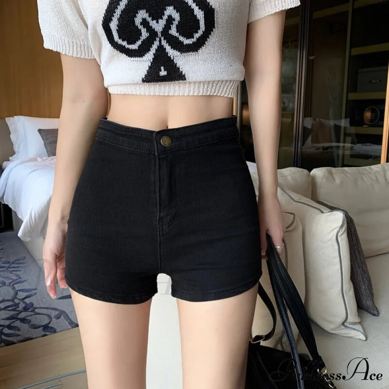 High Skinny Waisted Black Jeans Korean Shorts Straight