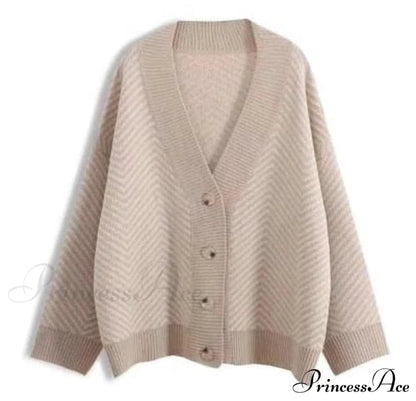 Knitted Cardigan Oversize Button Front Contrast Stripe Cardigan