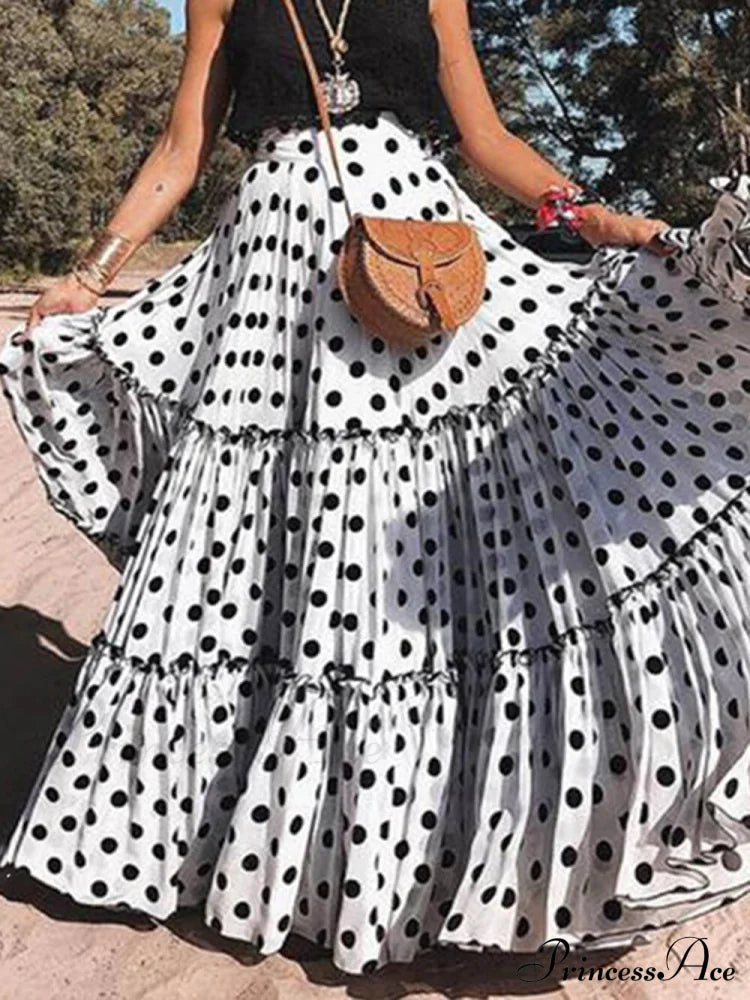 Long Polka Charming Dot Printed Halter Skirt