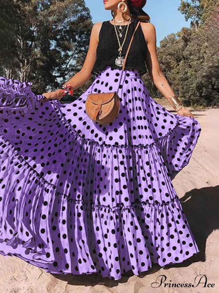 Long Polka Charming Dot Printed Halter Skirt
