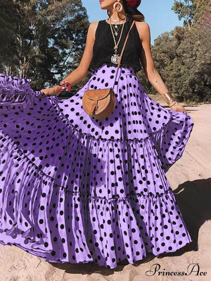 Long Polka Charming Dot Printed Halter Skirt