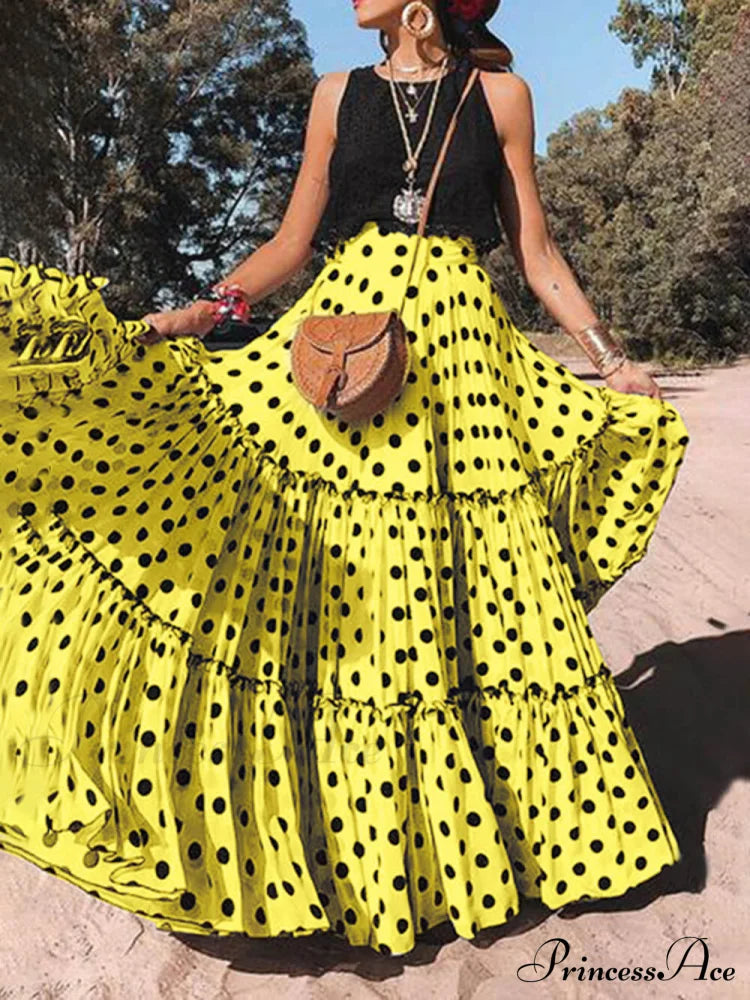 Long Polka Charming Dot Printed Halter Skirt
