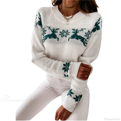Long Sleeve O-neck Pullover Deer Knitted Christmas Sweater