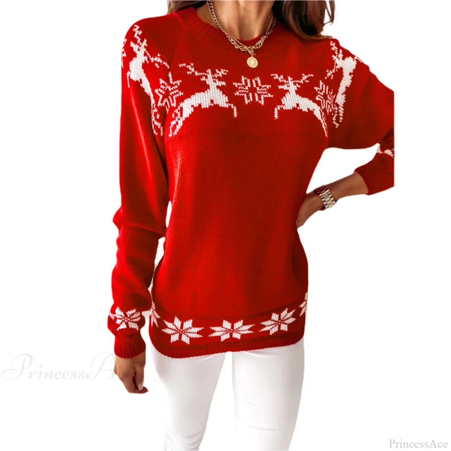 Long Sleeve O-neck Pullover Deer Knitted Christmas Sweater