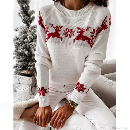 Long Sleeve O-neck Pullover Deer Knitted Christmas Sweater