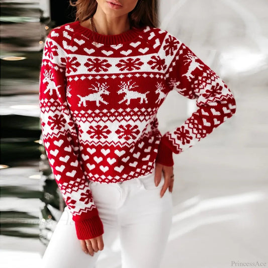 Y2k Moose Print Long Sleeve Warm Thicken Christmas Christmas Sweater