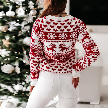 Long Sleeve Print Pullover Knitted Christmas Christmas Sweater