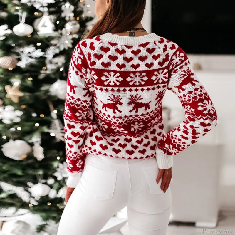 Long Sleeve Print Pullover Knitted Christmas Christmas Sweater
